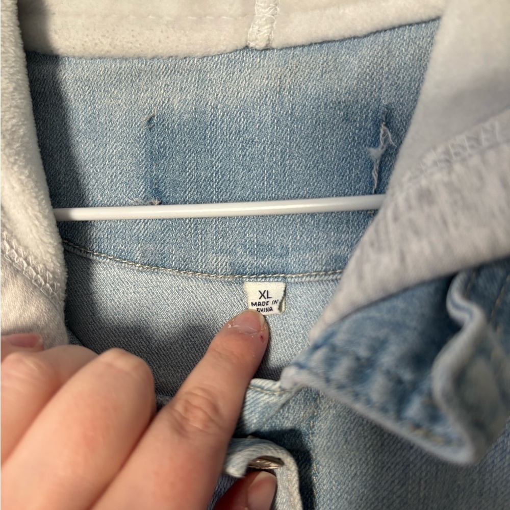 Juniors Light Blue Denim Jacket with Gray Sleeves Girly Feminine Core - Picture 3 of 5